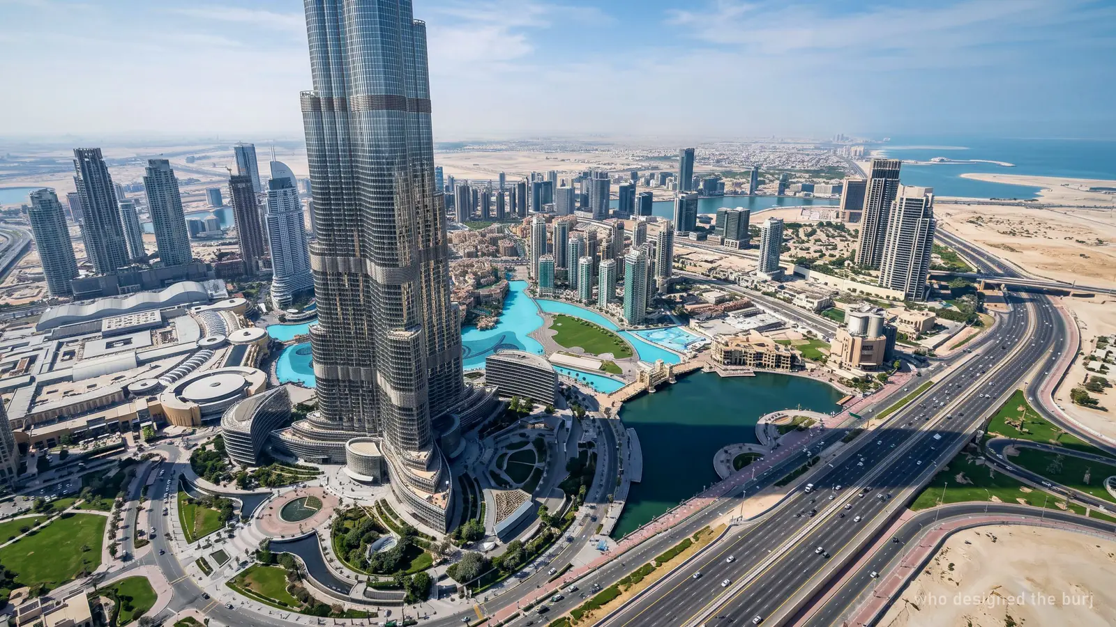 The Burj Khalifa's Y-shaped base and tiered wings seen from above at an angle (generated illustration)